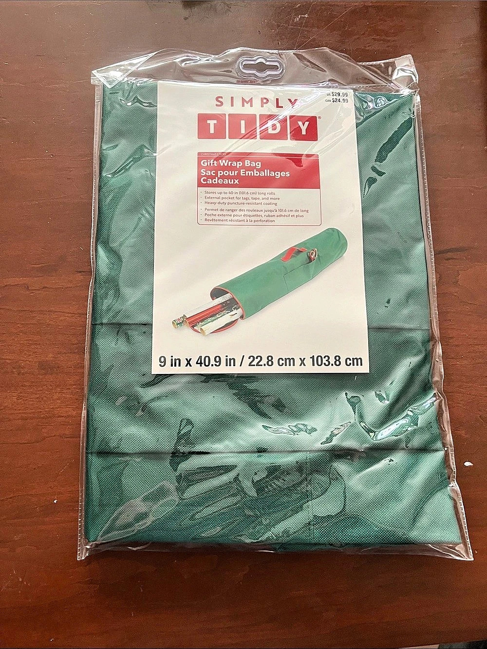 Simply Tidy Gift Wrap Storage Bag Green NWT